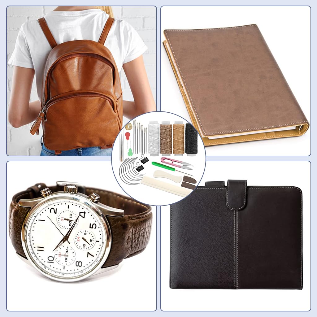 HASTHIP 33 Pcs Bookbinding Kit with Stitching Needles, Paper Creaser Tool, Waxed Thread, Awl, DIY Leather Craft Tools for Stitching, Burnishing, DIY Bookbinding HASTHIP 33 Pcs Bookbinding Kit with Stitching Needles, Paper Creaser Tool, Waxed Thread, Awl, DIY Leather Craft Tools for Stitching, Burnishing, DIY Bookbinding